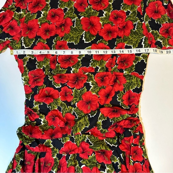Vtg 80s Caroline Wells Peplum Rayon Dress Red Floral - Picture 4 of 9